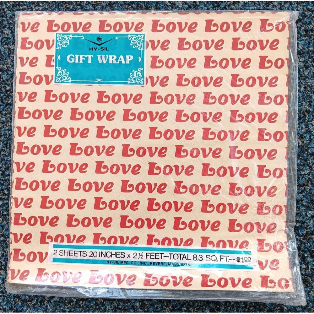 Vintage Hy-Sil Gift Wrap Wrapping Paper LOVE All Occasion 2 Sheets 20x30